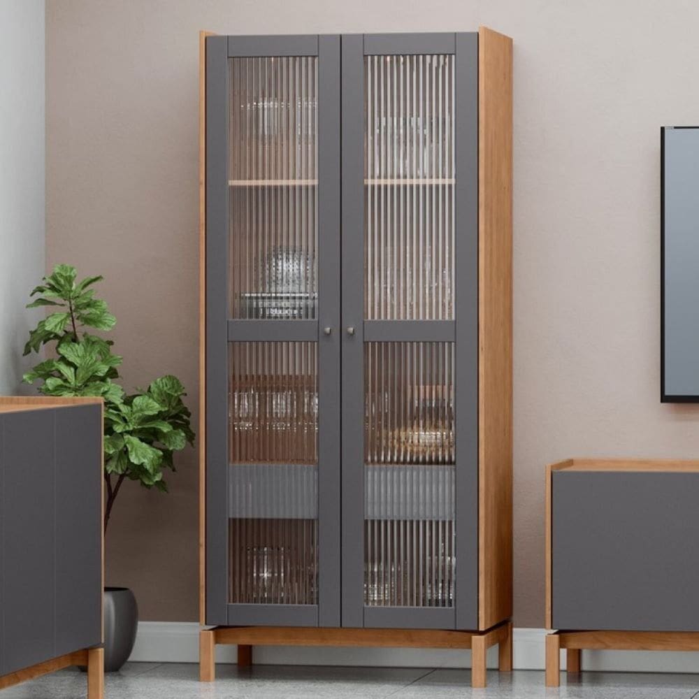 Cristaleira 180cm 2 Portas 1 Gaveta Barcelona Tauari/Concret