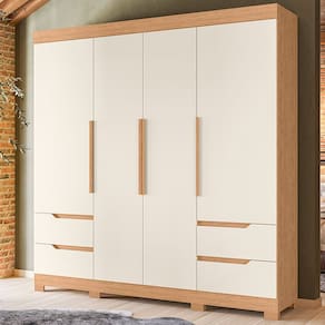 Guarda-roupa Casal 4 Portas 4 Gavetas Doble Freijó/Off White