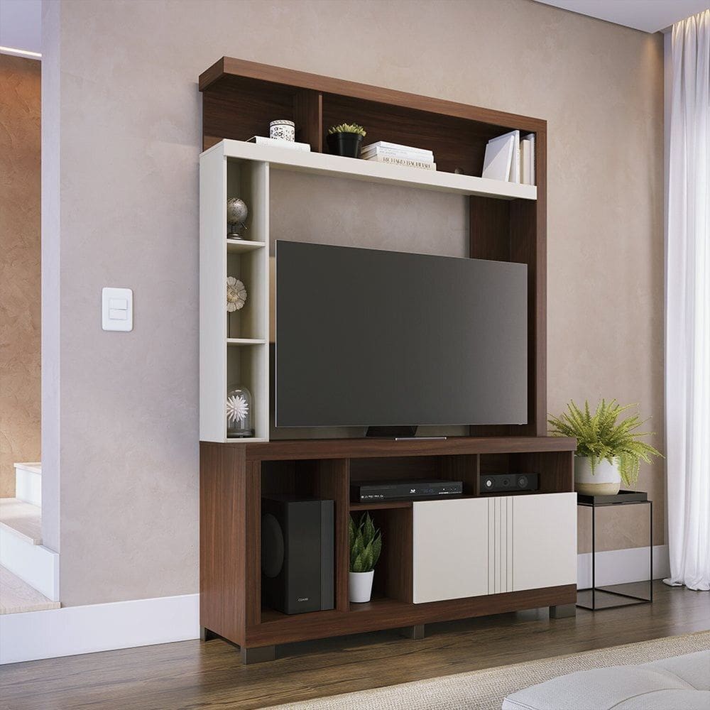 Estante Home para Tv até 50 Polegadas 2 Portas Elba Nogueira Real / Off White