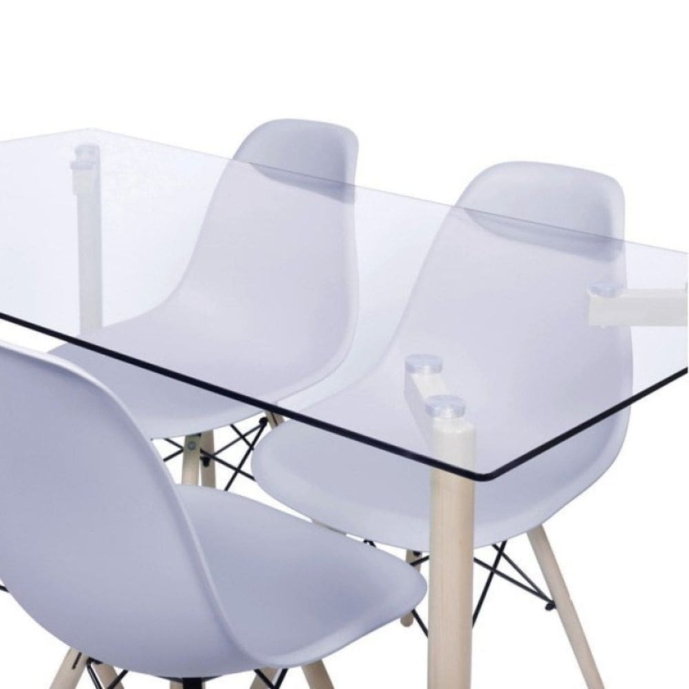 Conjunto de Sala de Jantar Mesa com Tampo de Vidro com 4 Cadeiras Eames Cinza