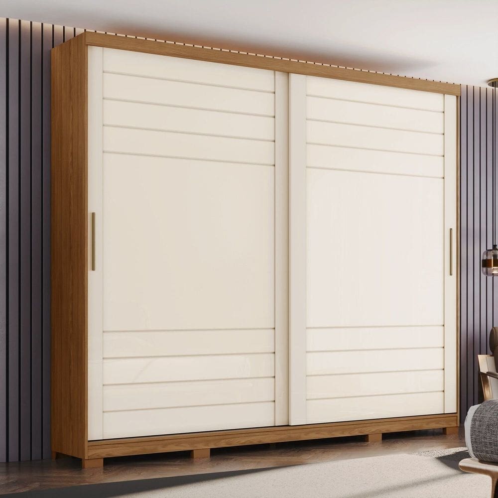 Guarda-roupa Casal Cayman 100% Mdf 2 Portas Deslizantes com Acabamento Soft 6 Gavetas e Pés em Abs Marrom/Off White