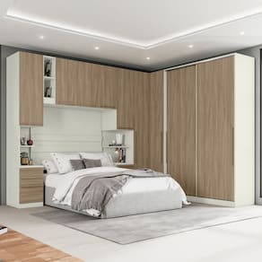 Quarto Modulado Casal Completo 9 Portas 6 Gavetas Canto Oblíquo Seletto Areia/Jequitibá
