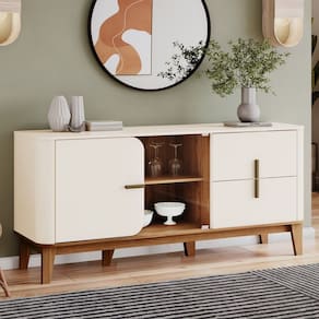 Buffet Rael para Sala de Jantar 2 Portas 2 Gavetas Retrô Bege/Marrom