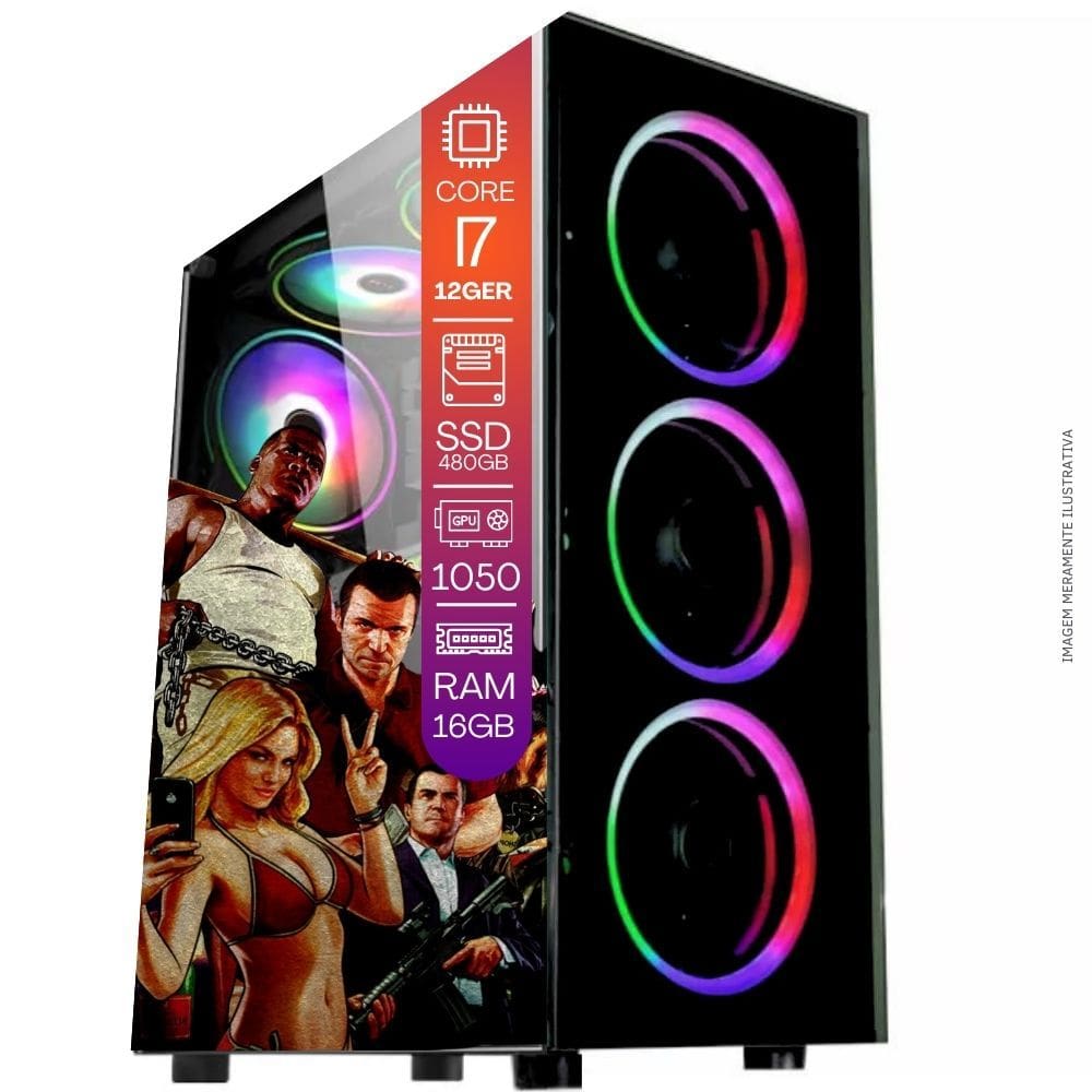 Computador PC Gamer TOB Intel Core i7 12ª Geração SSD 480GB 16GB Windows 10 Pro Trial