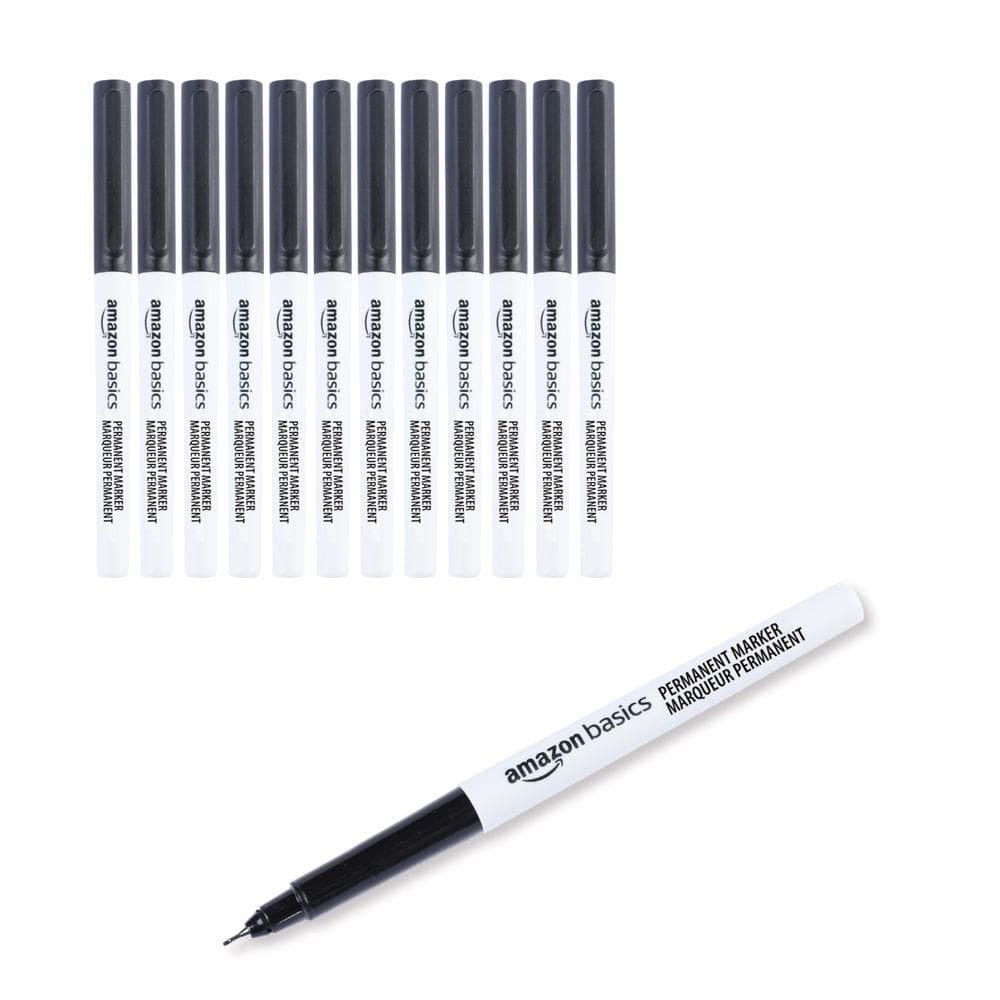Marcadores permanentes Amazon Basics Ultra Fine Point Black, pacote com 12