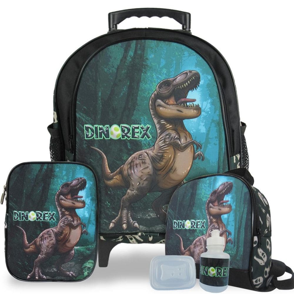 Kit Mochila Escolar Infantil Dino-Rex Tam M Rodinhas