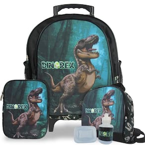 Kit Mochila Escolar Infantil Dino-Rex Tam M Rodinhas