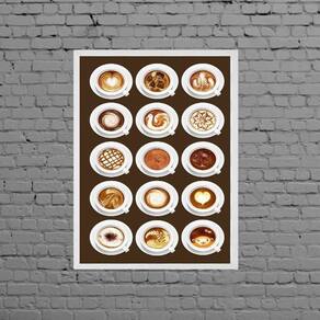 Quadro Xícaras De Café Latte Art 33X24Cm - Com Vidro