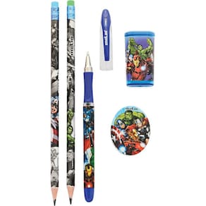 Kit Escolar The Avengers 1 Caneta Lápis Borracha Apontador