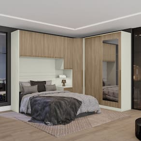 Quarto Modulado Casal Completo 11 Portas 6 Gavetas com Espelho Seletto Bege/Branco