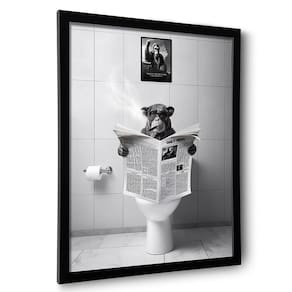 Arte de parede Ardakar Funny Chimpanzé no banheiro 40x50cm emoldurada
