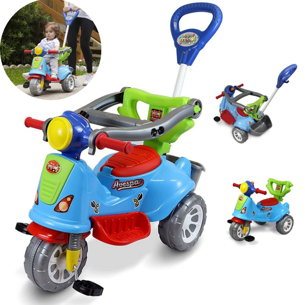 Triciclo Infantil Carrinho Andador de Passeio Avespa Colorido Menino Menina