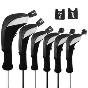 Conjunto de capas de cabeça de clube de golfe Andux, 6 peças de pescoço comprido, preto/preto