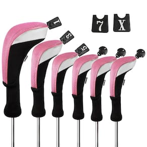 Conjunto de capas para a cabeça do clube de golfe Andux Long Neck, 6 peças (preto/rosa)