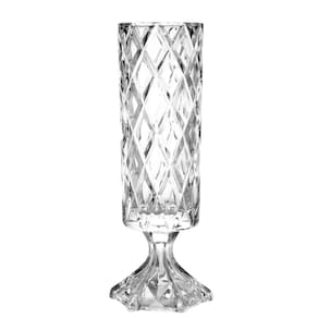 Vaso Decorativo de Cristal C/Pé Deli Diamond Transparente 41x12,5cm Lyor