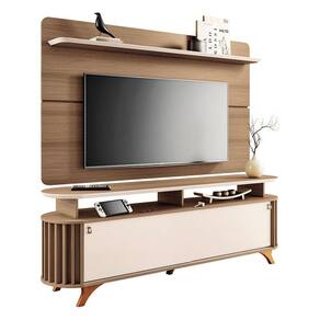 Rack Bancada Alba com Painel Curv Castanho Off White – HB Móveis