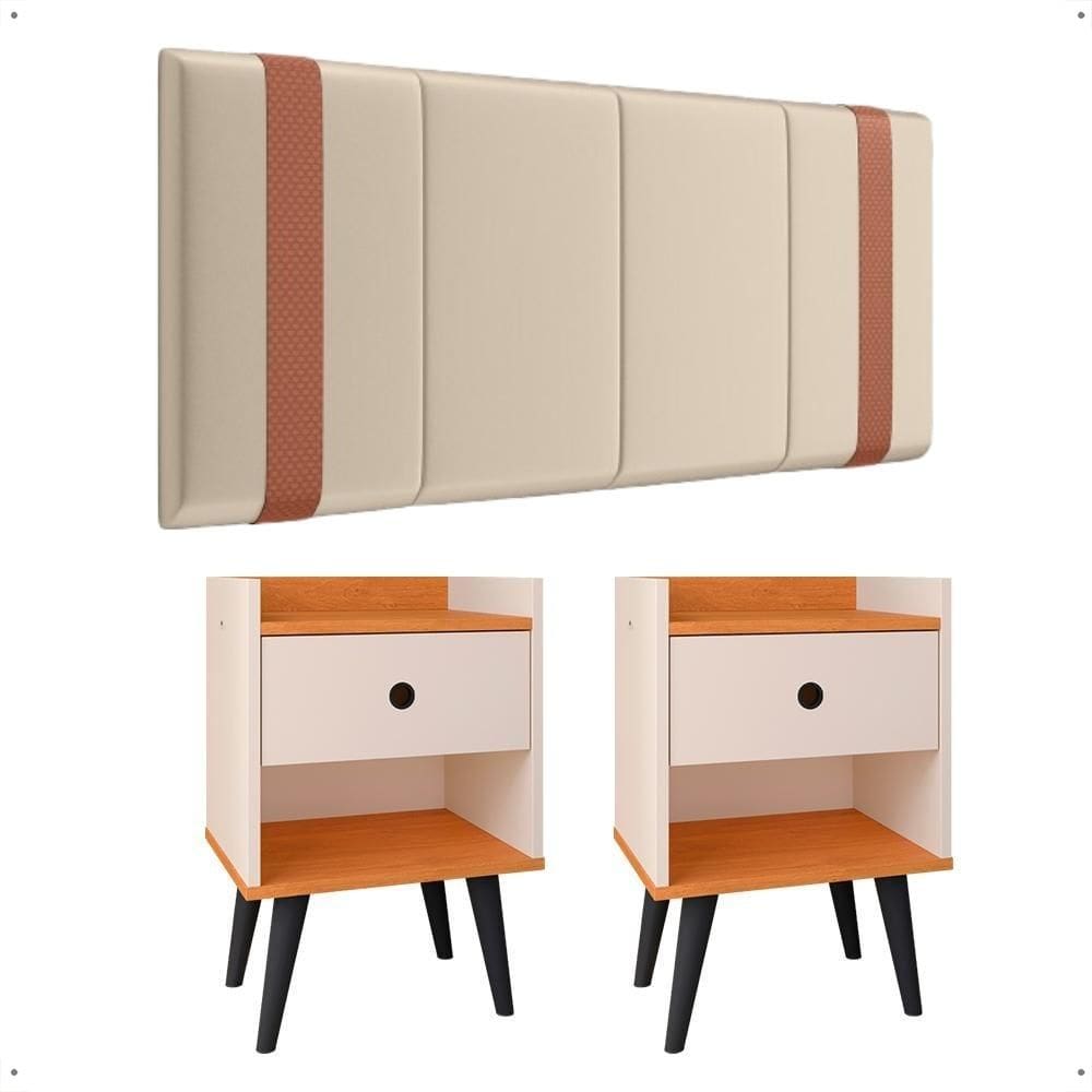 Kit Quarto Completo 2 Mesas Cabeceira Pequena Retrô Painel Suspenso Cama Box Casal Queen 1,60 - Lojas RPM