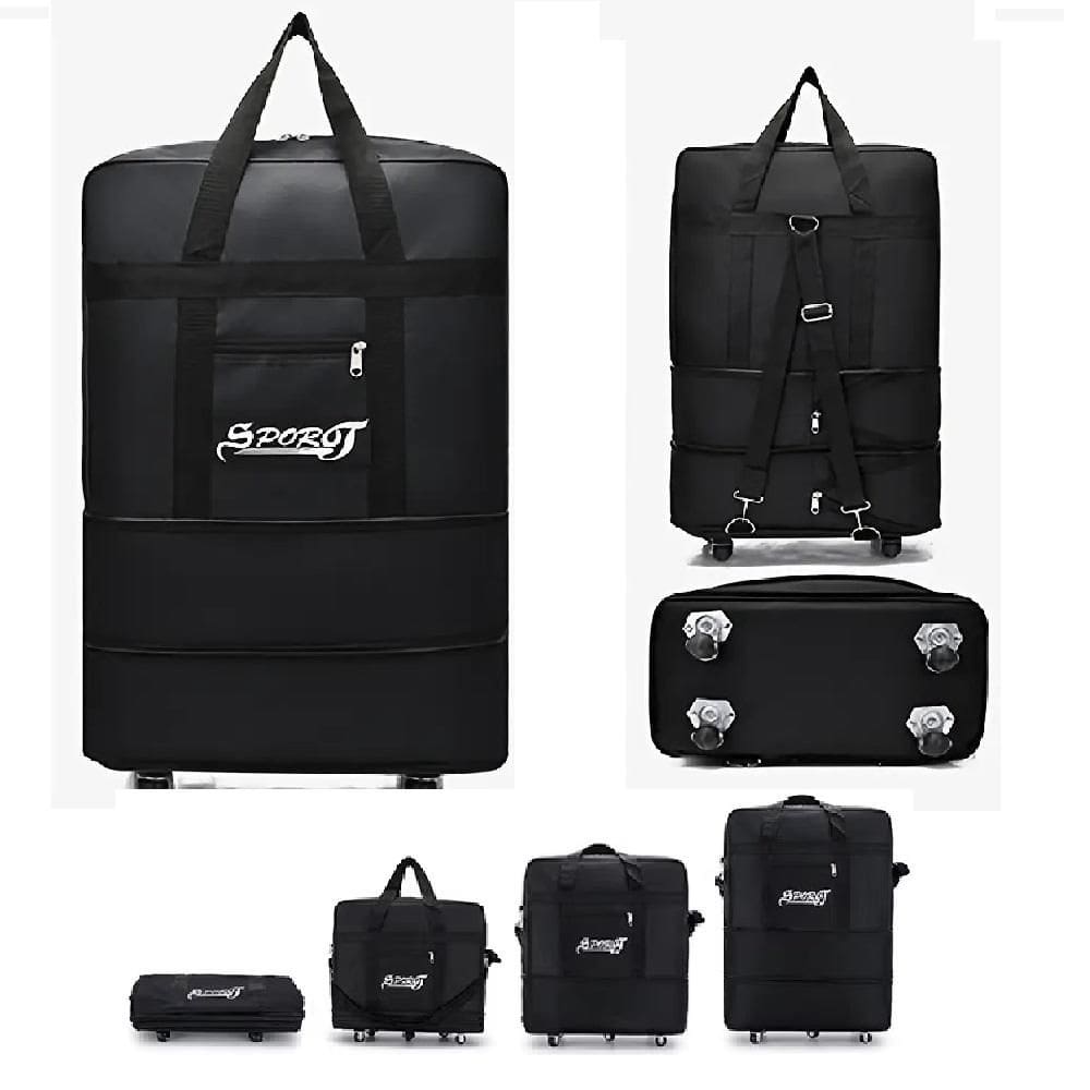 Sacola De Viagem Expansivel 3 Niveis Com Rodinhas Mochila Gigante Impermeavel Bolsa Mala Preta