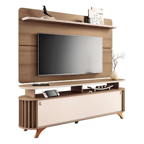 Rack Bancada Alba com Painel Curv Castanho Off White - HB Móveis