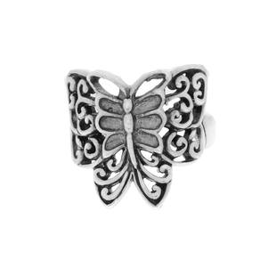 Anel De Prata Envelhecida Borboleta Infantil Aro 15 J5824