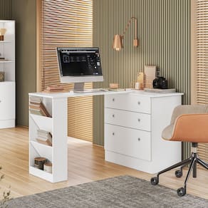 Conjunto Cômoda com Mesa Giratória e Armário Gamer Branco Qmovi
