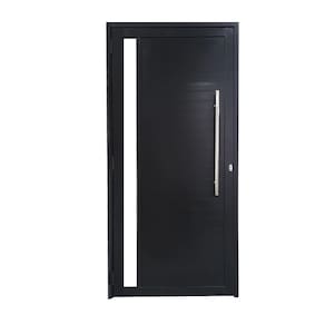 Porta Lambril 2,10x80 lado ESQUERDO Linha 25 no alumínio preto com puxador redondo e vidro lateral