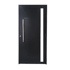 Porta Lambril 2,10x90 lado DIREITO L-25 no alum. preto c/puxador redondo e vidro lateral