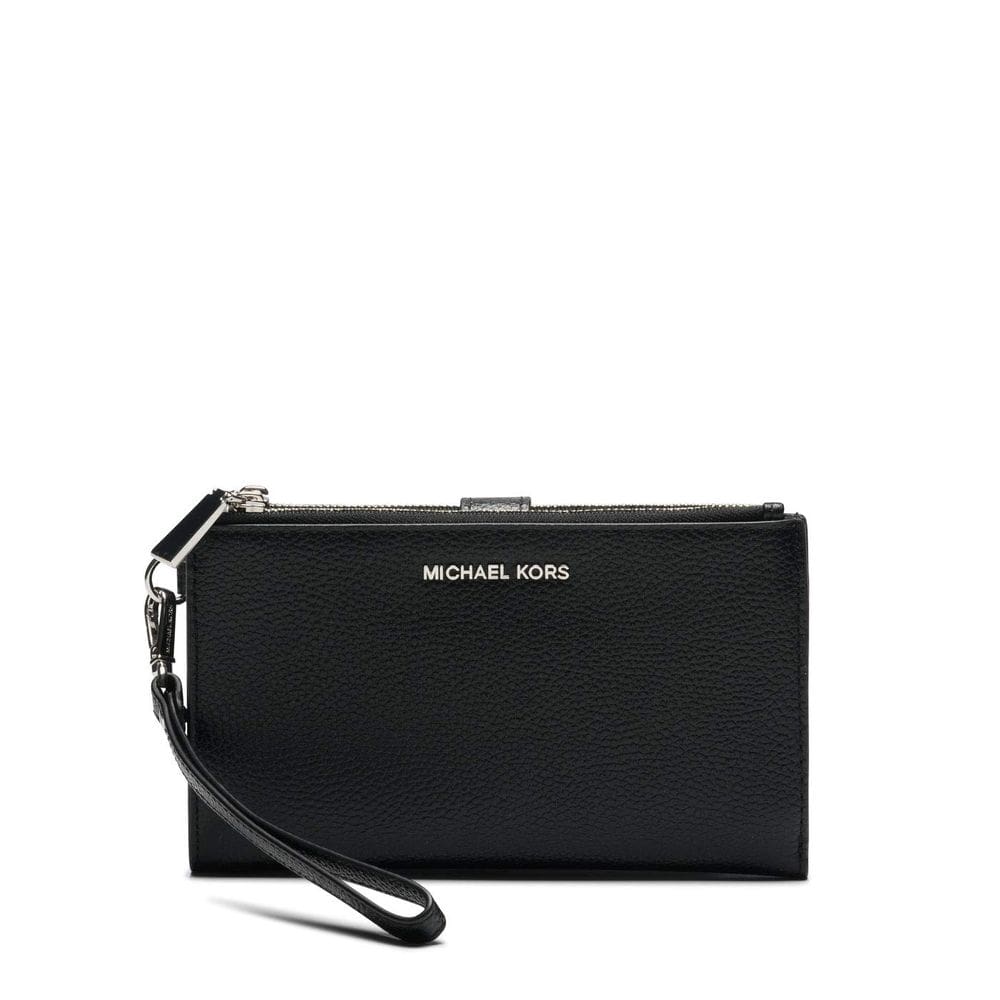 Pulseira Michael Kors Jet Set com zíper duplo em couro prateado/preto