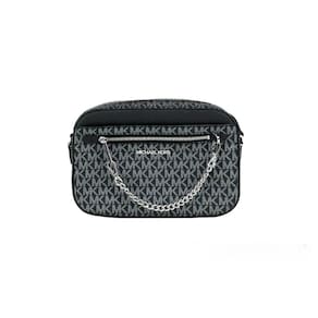 Bolsa tiracolo Michael Kors Hobo em couro preto prateado