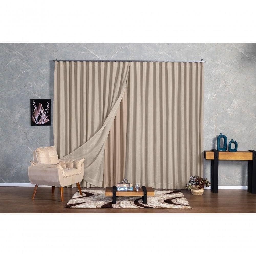 Cortina Microfibra Com Linho 5,00x2,80 Para Trilho Duplo avelã