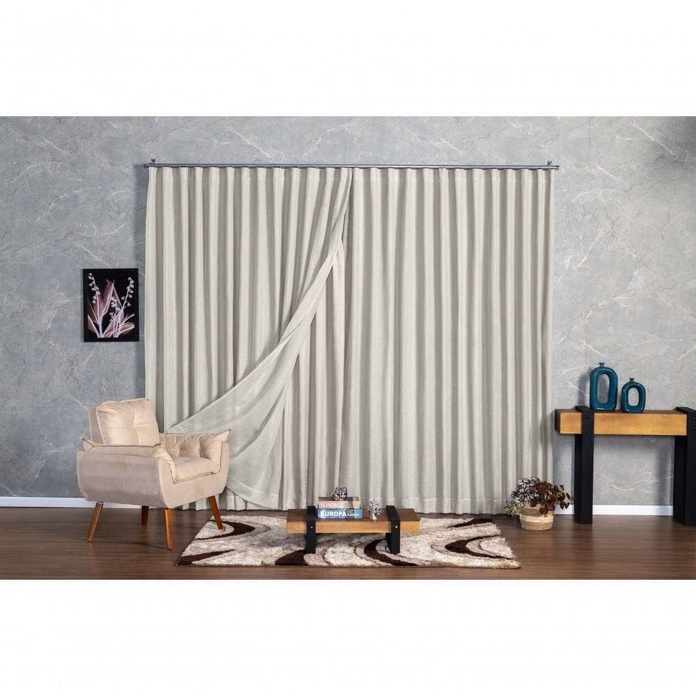 Cortina Microfibra Com Linho 5,00x2,50 Para Trilho Duplo palha