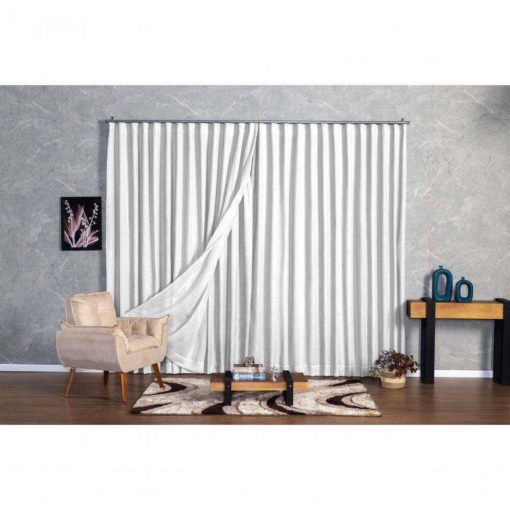 Cortina Microfibra Com Linho 5,00x2,50 Para Trilho Suíço branco