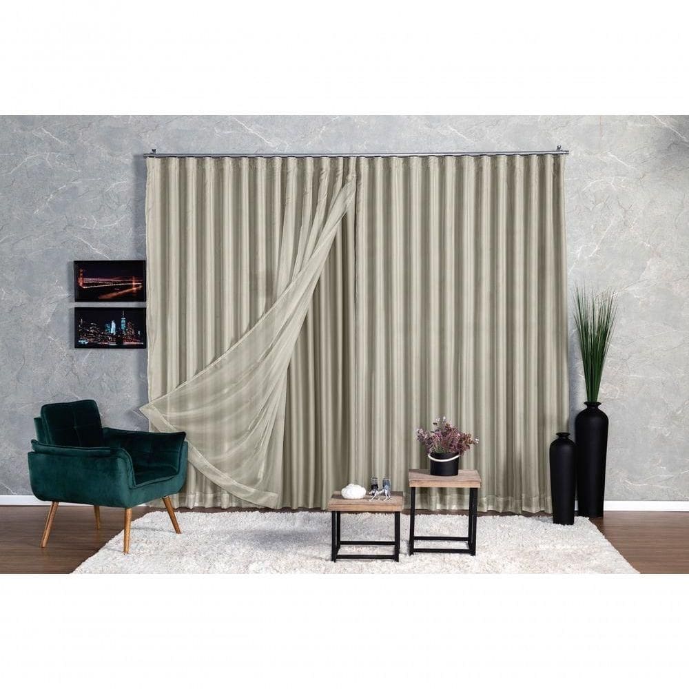 Cortina Microfibra Com Voil 2,80x2,30 Para Trilho Suíço palha