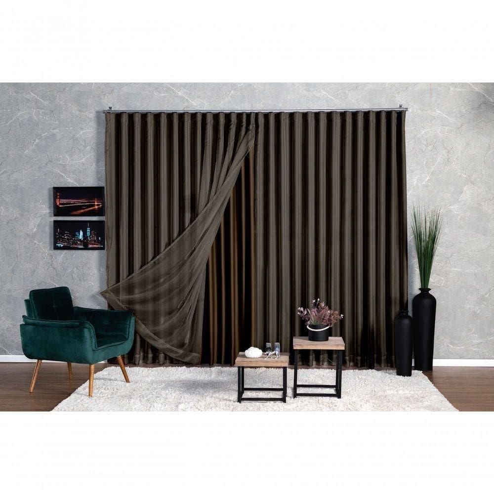 Cortina Blackout Com Voil 2,80x2,50 Para Trilho Suíço marrom-escuro