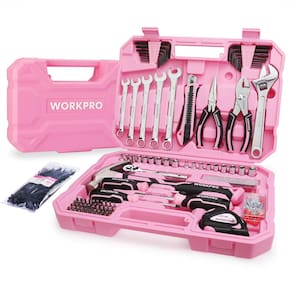 Conjunto de ferramentas WORKPRO Pink 284PCS com caixa de ferramentas para reparo doméstico