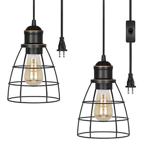 Luminária pendente Plug in DEWENWILS Black Farmhouse Cage, pacote com 2
