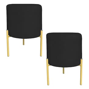 Kit 2 Puffs Decorativo Soren Suede Preto Pés de Ferro Dourado - Pallazio
