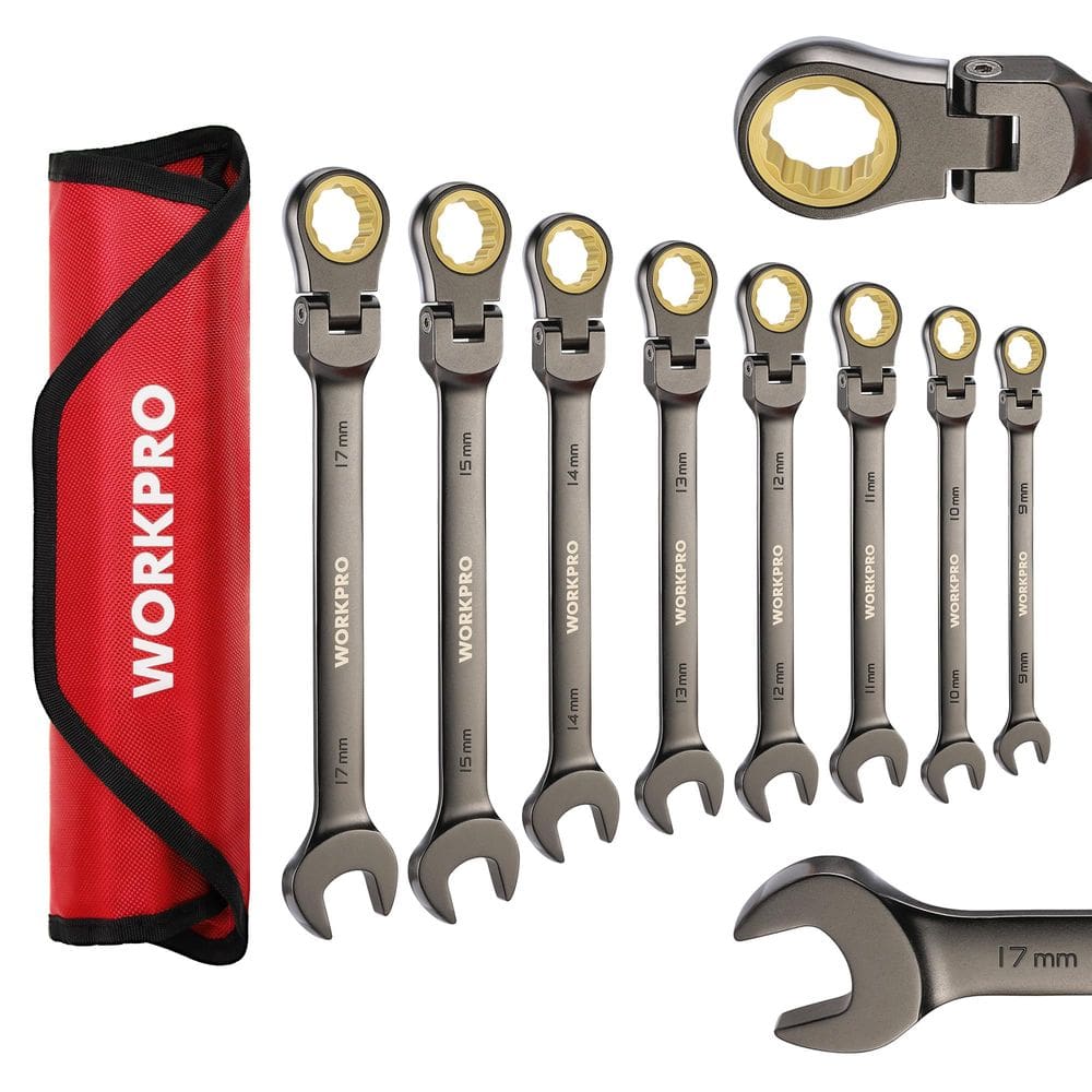 Conjunto de chaves WORKPRO Flex-Head Ratcheting 9-17 mm 8 peças