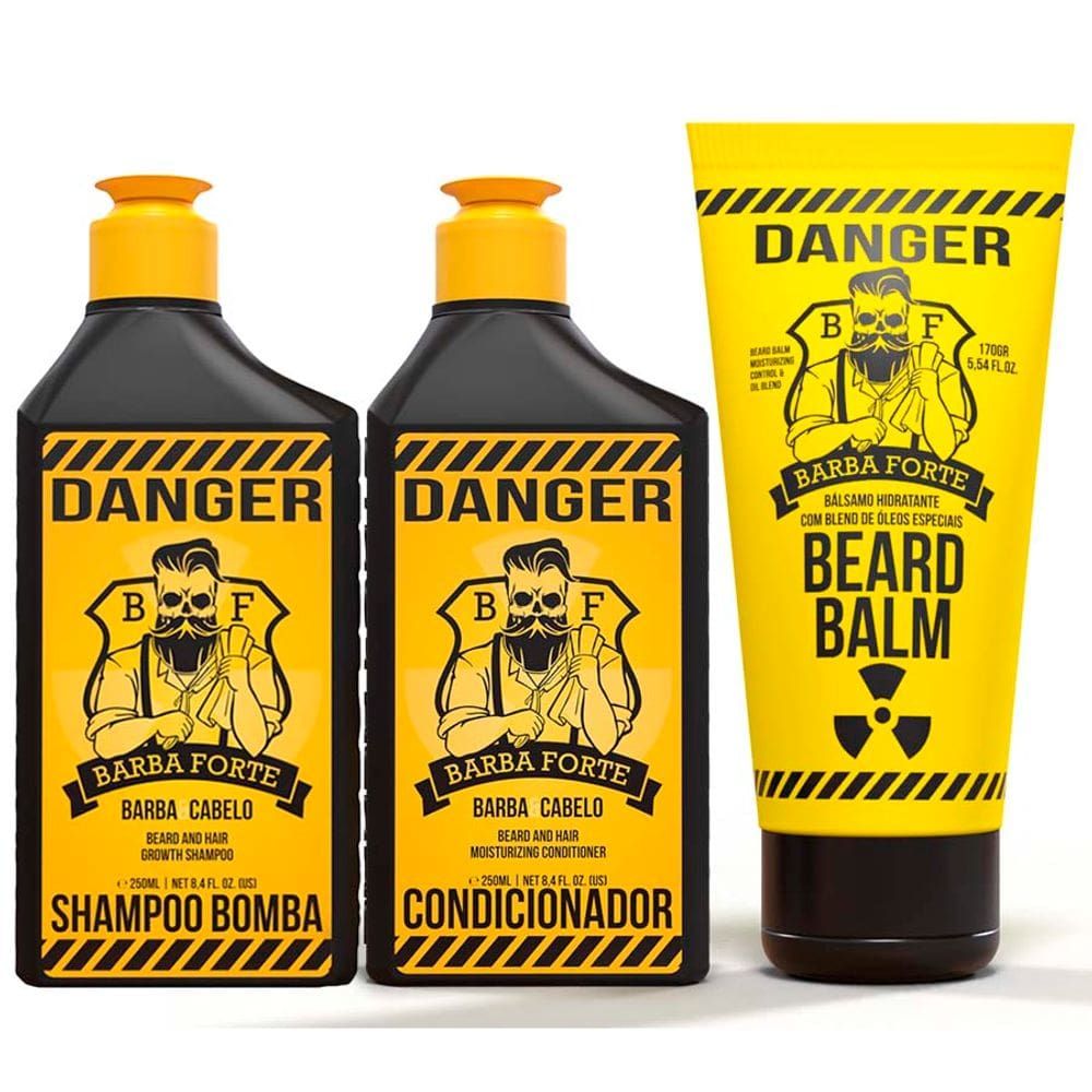 Kit Shampoo Bomba + Condicionador + Beard Balm Danger Barba Forte