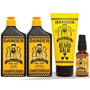 Kit Barba Completo: Shampoo Bomba + Condicionador + Óleo + Beard Balm Danger Barba Forte