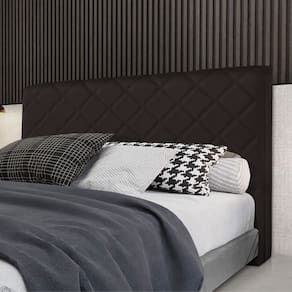 Cabeceira Cama Box Casal 1,40m Estofada Capri Linho Marrom Escuro