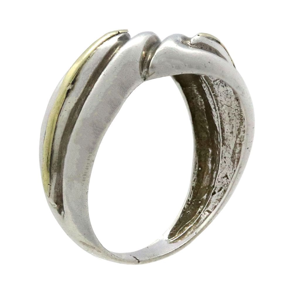 Anel Prata 925 Aro 18 Bombe Laçado Detalhe Ouro 18k J25594