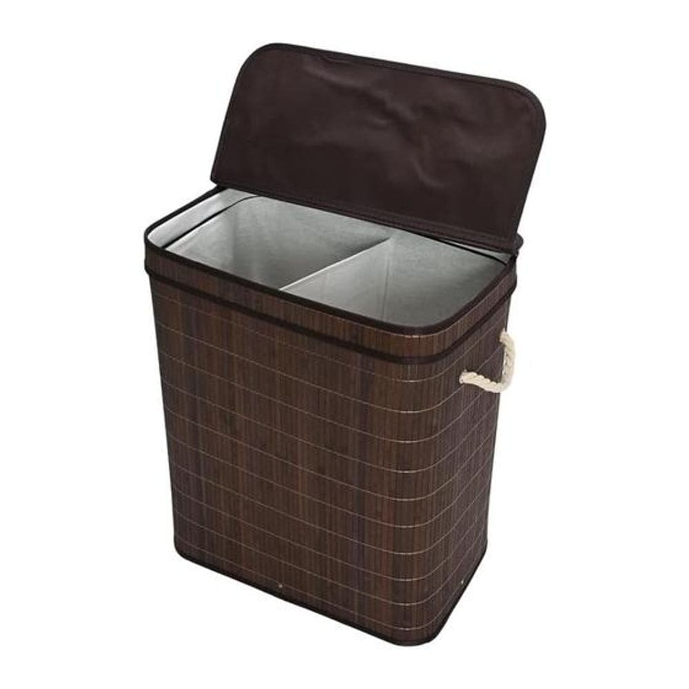 Cesto de Roupa Duplo Bambu Escuro Com Tampa Mimo Style