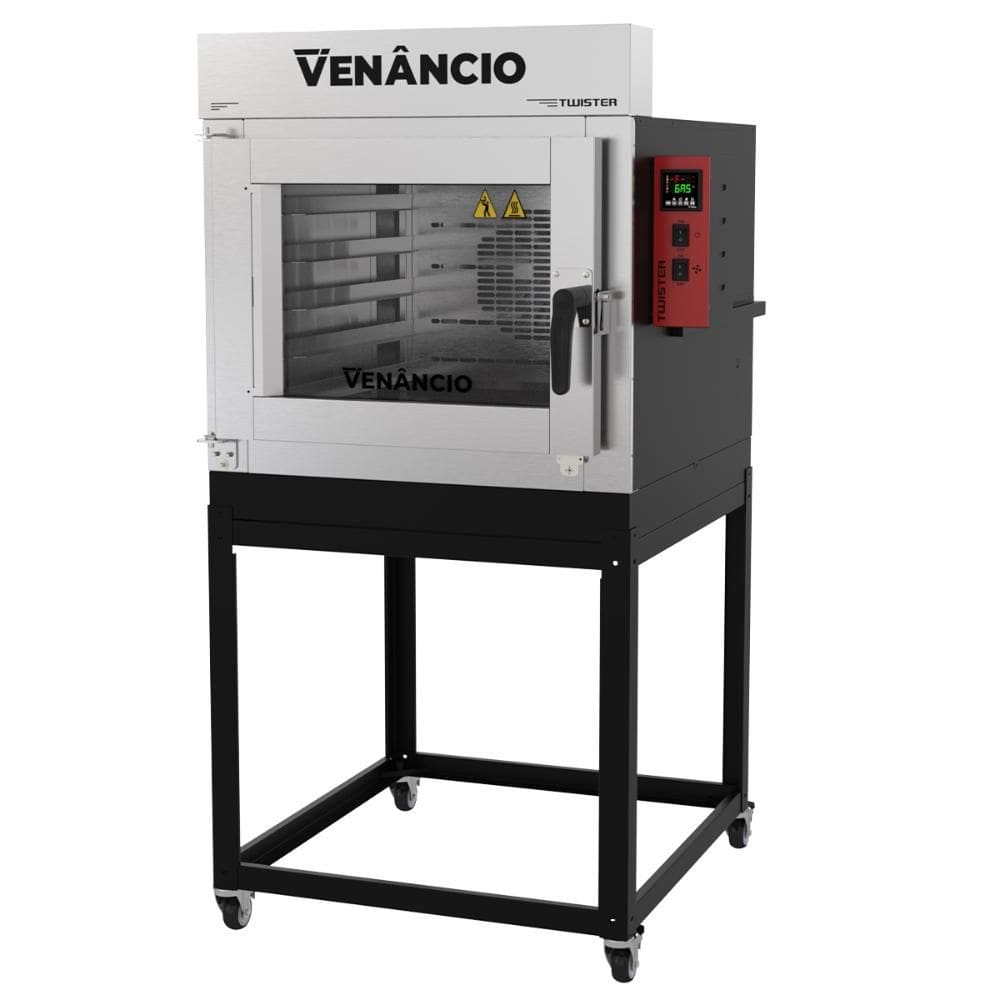 Forno Industrial Turbo Elétrico Venâncio Twister 5 Esteiras Exterior Aço Carbono Interior Inox com Cavalete Trifásico 380V FVT5E