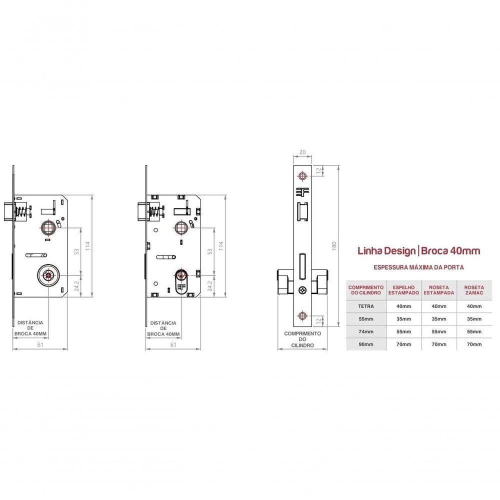 Fechadura 3f Bella Banheiro Inox Cromada