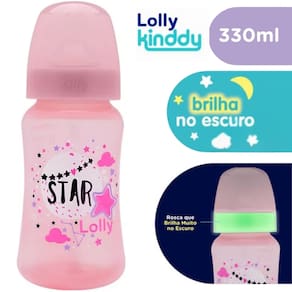 Mamadeira Big Star Bico Rosa Silicone Redondo Lolly 330ml