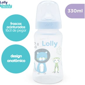Mamadeira Big Zoo Bico Silicone Redondo Azul Lolly 330ml