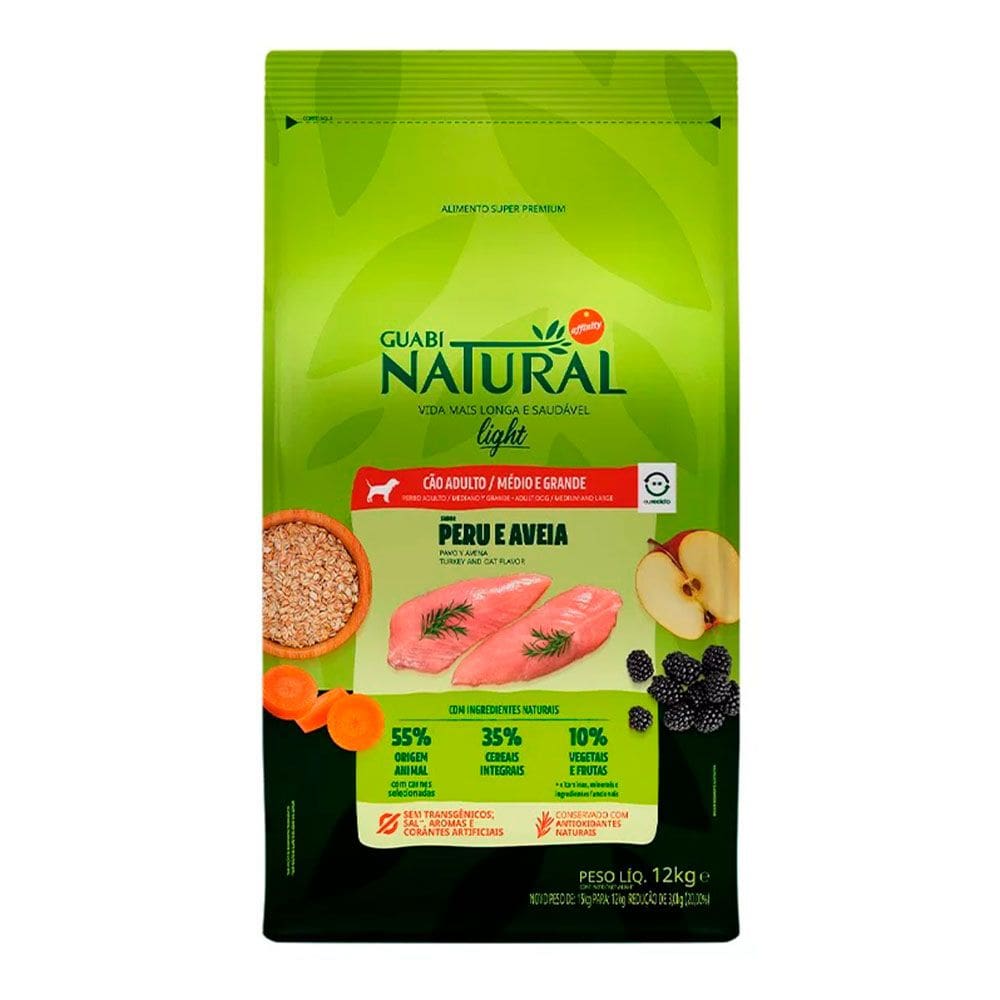 Ração Guabi Natural Cães Adultos Light Raças Media e Grande Peru e Aveia 12kg