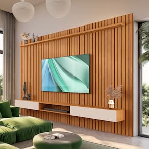 Painel Ripado Com Rack Aéreo TV Até 75" 1.8 Nature Off White Veridian Shop JM