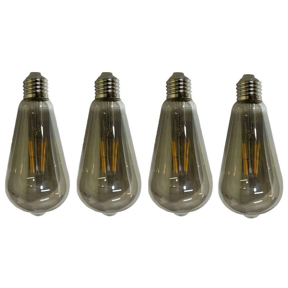 Lampada Led Multi Filamento Fume Vintage 30w Kit 4 Uni Decoraçao Iluminaçao Sala Quarto Varanda Casa Branco Quente